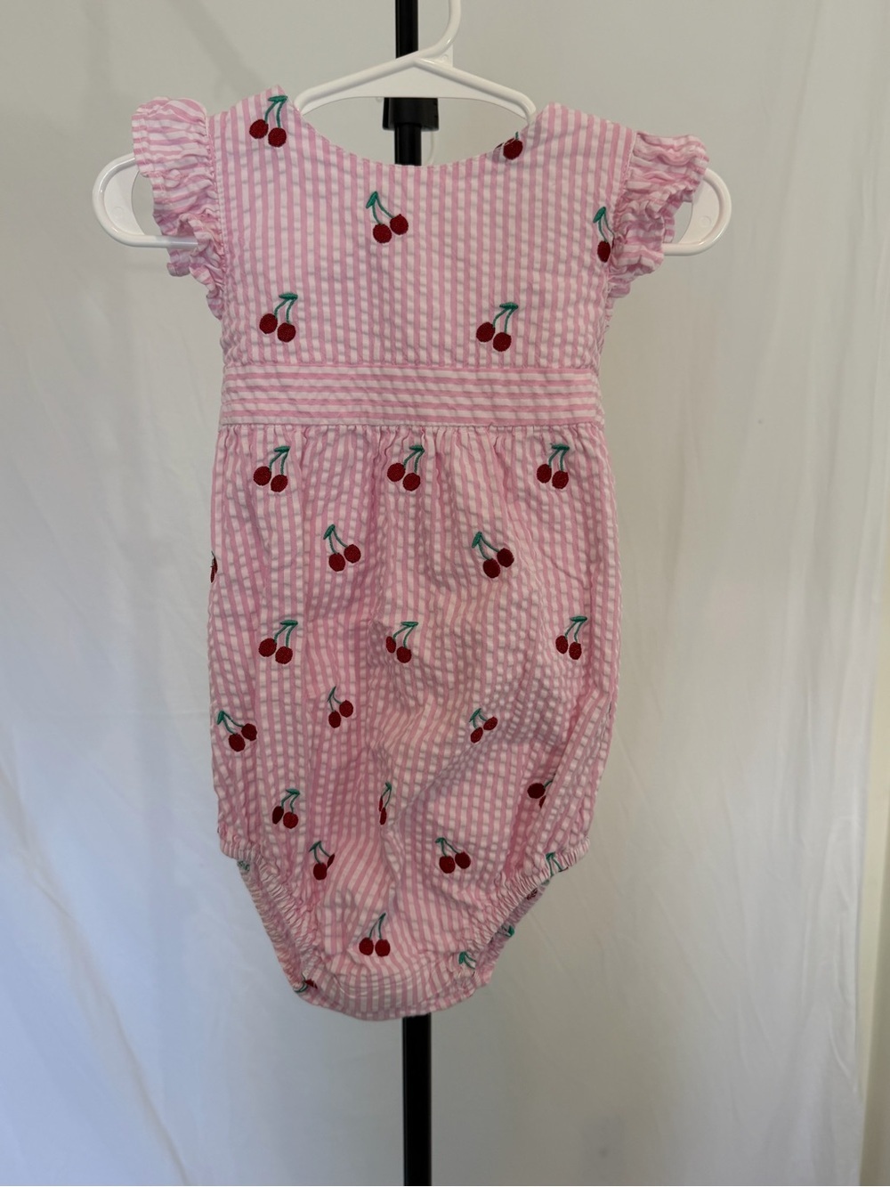 Classic Prep Children’s Wear Cherry Seersucker Bubble Romper 12-18M